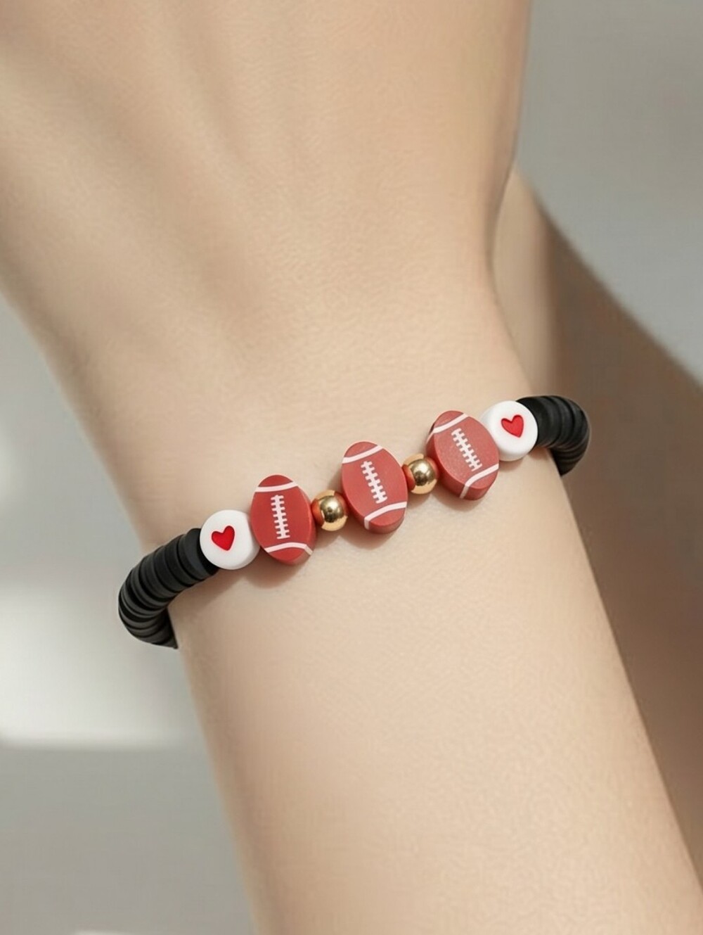 Football Heishi Bracelet Black Brown Team Spirit Game Day Edge Sport Player Gift